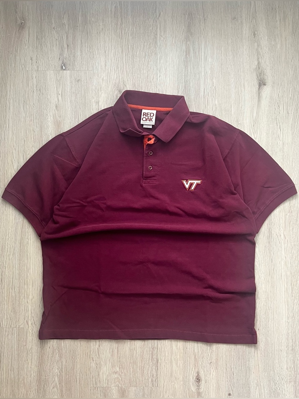 Vintage Virginia Tech Hokies Polo Shirt Mens Large Red NCAA Football Red Oak Y2K